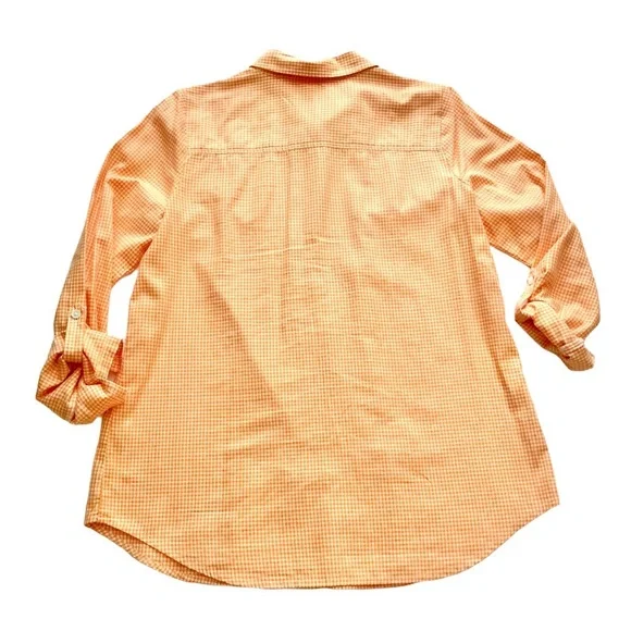 🆕 J.Jill Orange Embroidered Tuxedo Shirt Sz SM NWOT - Picture 6 of 11